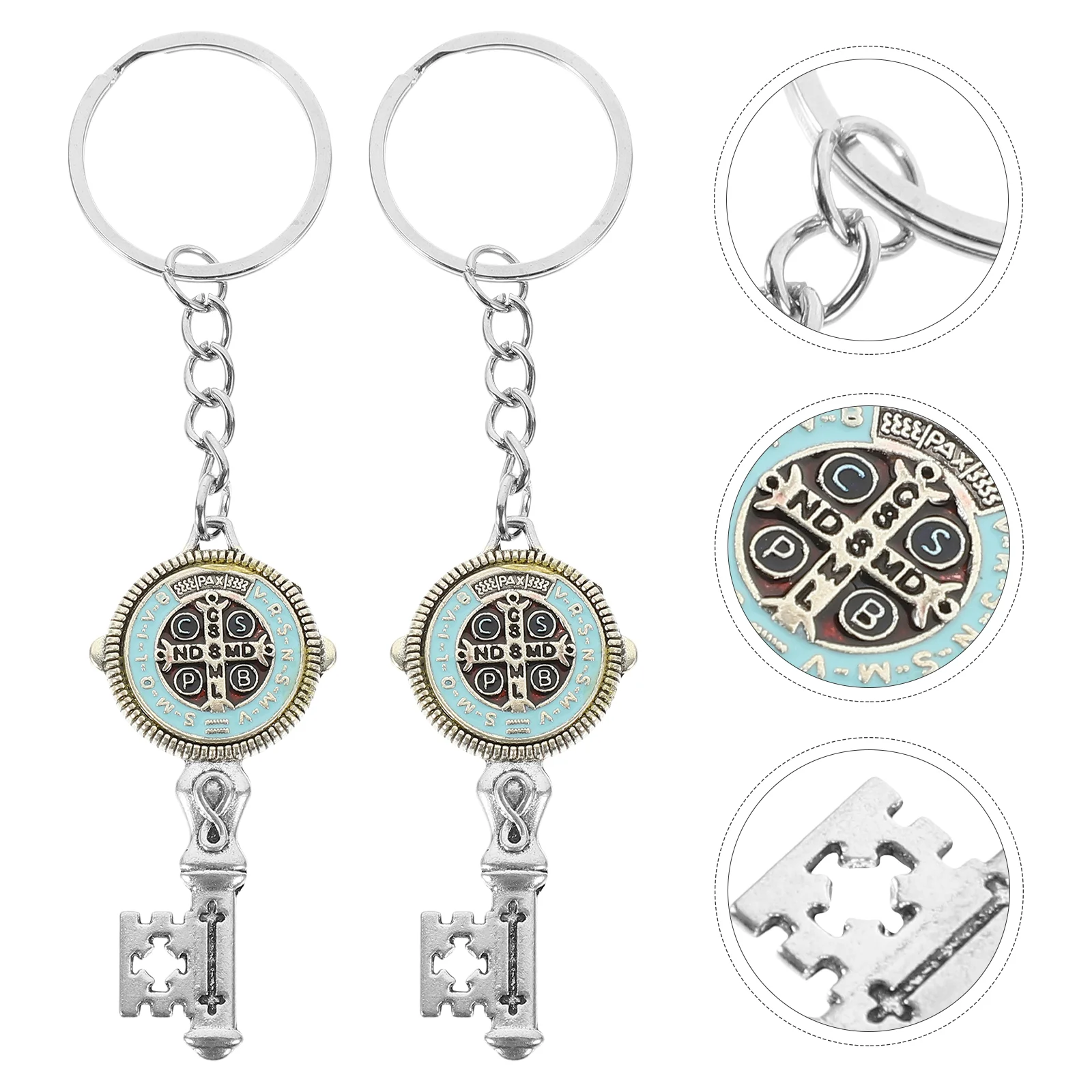 2 Pcs Bags Saint Benedict Keychain Keyrings Muslim Metal Jesus Gift Christenings Guests