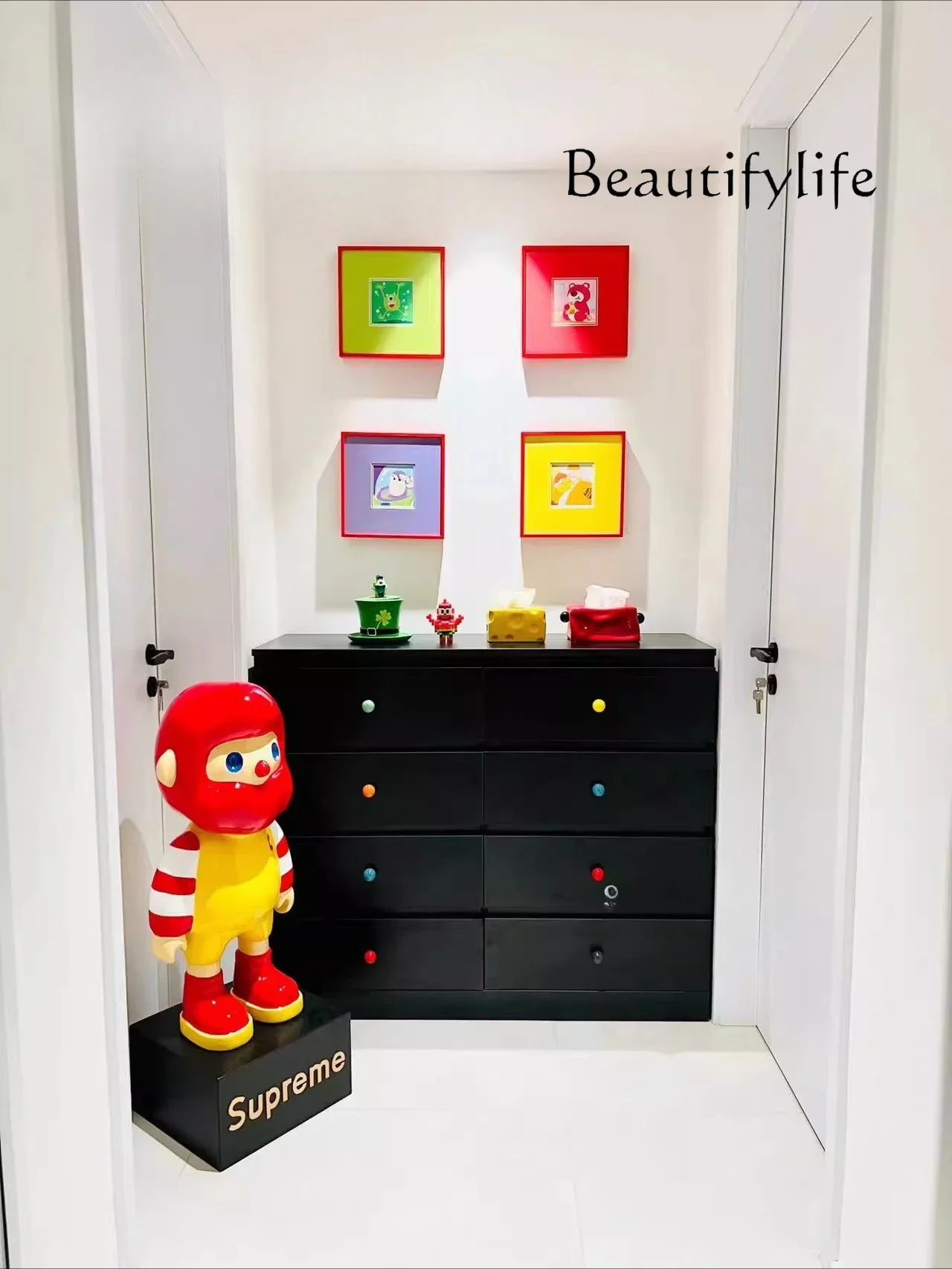 

W Modern Minimalist Designer Living Room Bedroom Home Decoration Black Contrasting Color Chest Side Cabinet