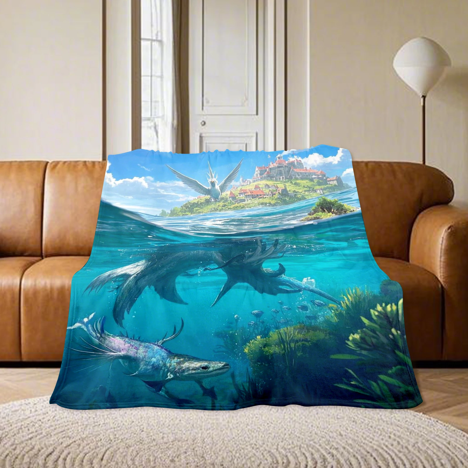 Fantasy World Underwater Creatures And Island Exploration Blanket Perfect For Kids To Explore The Unknown