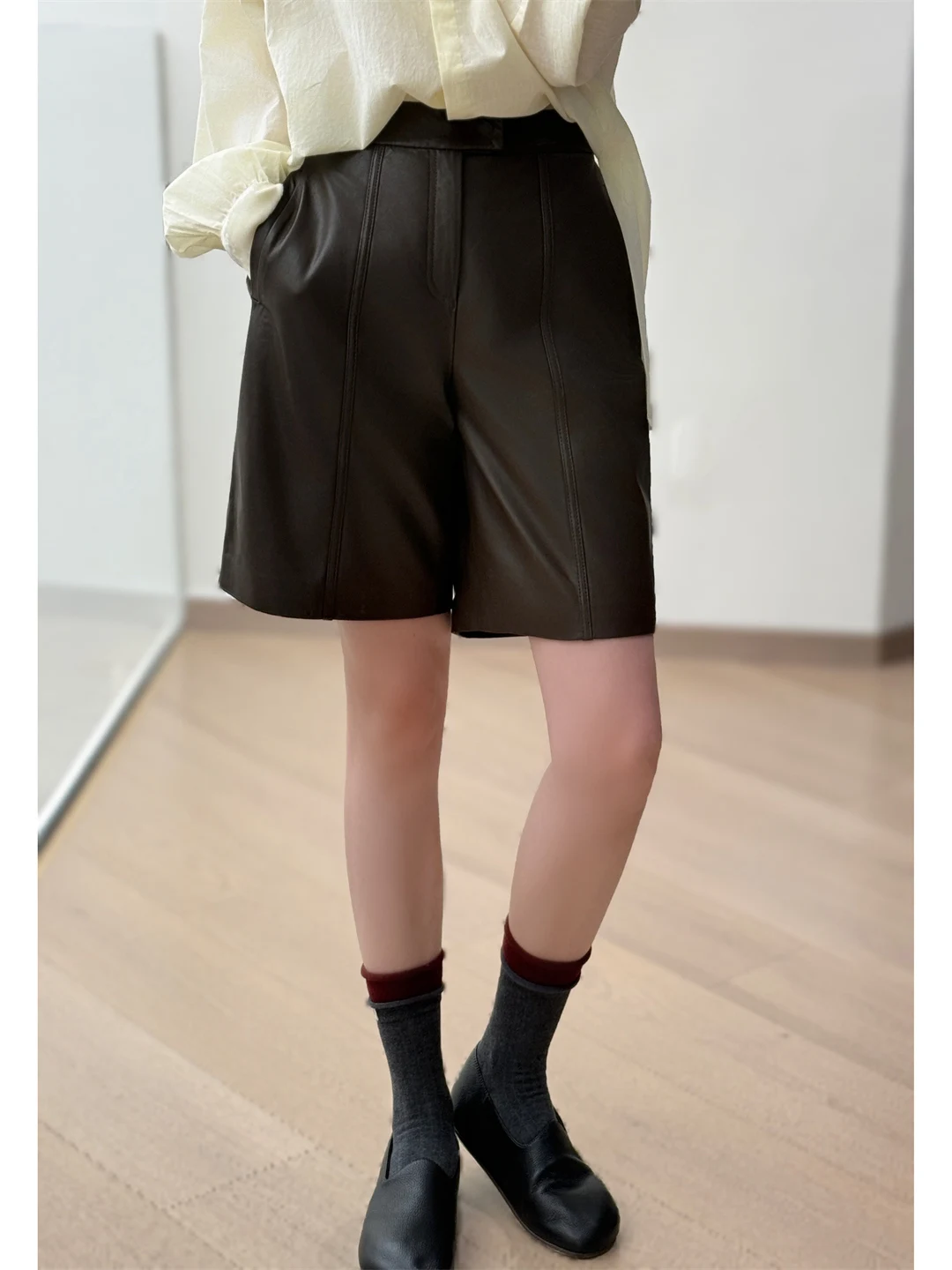 

Брюки из натуральной кожи с высокой талией и широкими штанинами для любителей животных, модные повседневные брюки из телячьей кожи