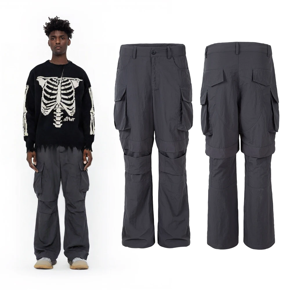

New Streetwear Clothing Men's Baggy Cargo Pants with Zipper Pockets Functional HipHop Street Style Retro Casual Men's Work Pants