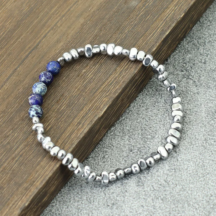 New Natural Stone Bracelet Men Women Irregular Silver Color Hematite Beaded Braslet Meditation Chakra Braclet Leisure Pulseira