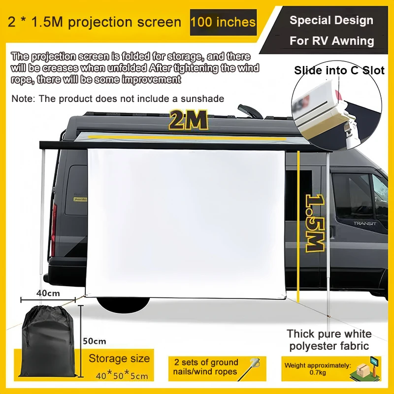 

Folding Projection Screen Campervan Projector Screen Kits With C Channel Awning Bead Beder For Outdoor Camping Car Side Tent