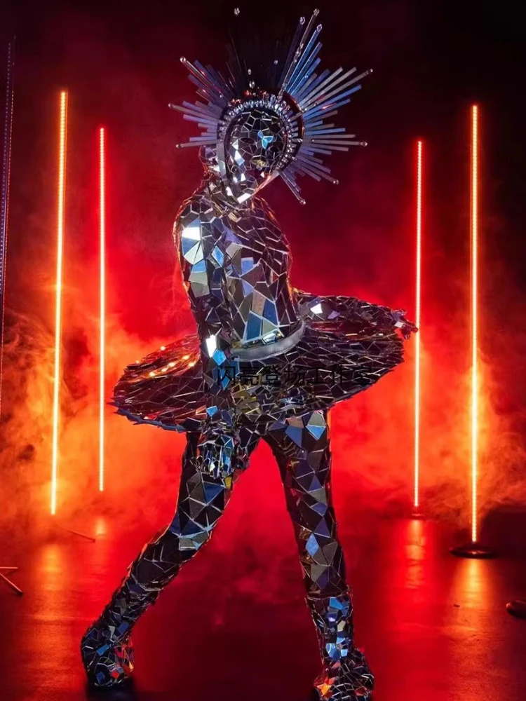 Jupe de Costume à paillettes argentées, brillante, spectacle sur scène, danse mécanique, Troupe de danse Laser, spectacle Laser de luxe, film comme Dj pour femmes