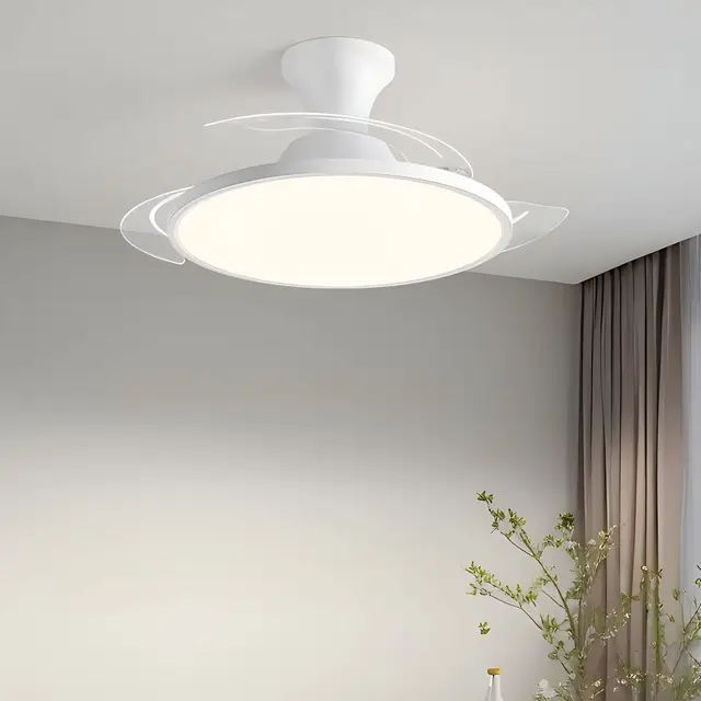 Novo Ventilador de Teto Ultra-Fino com LED, Ventilador Invisível com Luz, 3 Lâminas Dobráveis, Luminária Pendente para Cozinha, Sala de Estar, Escritório