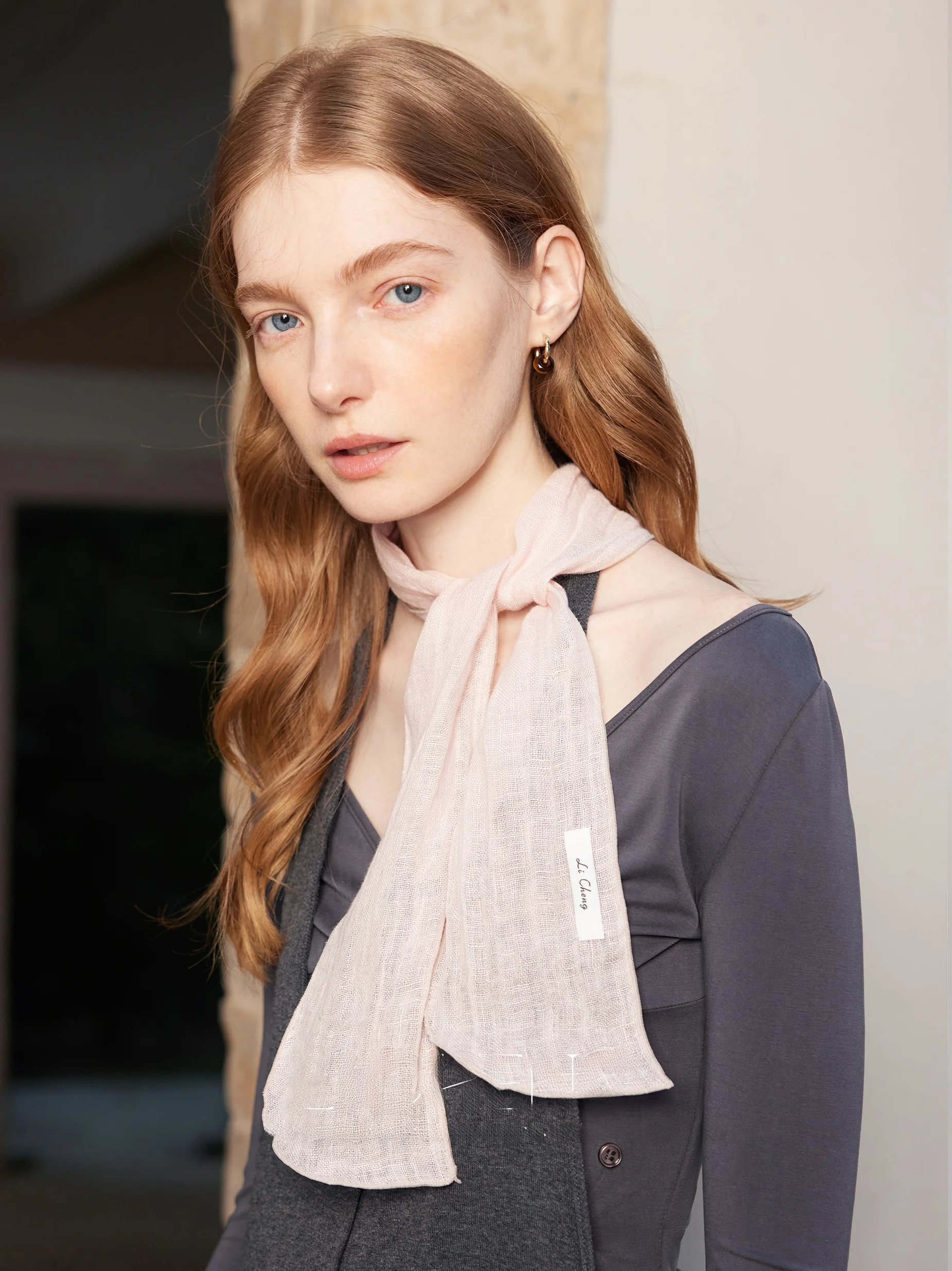 pink-linen-scarf-women's-fashionable-versatile-spring-summer-lightweight-necktie-stylish-accessory-by-licheng-korean-style
