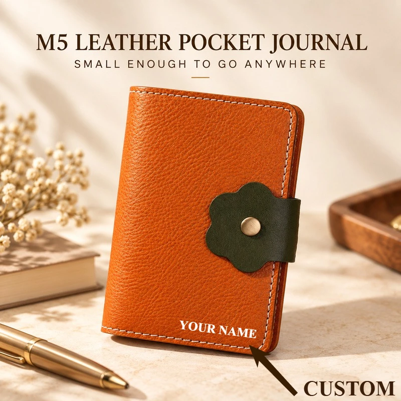 M5 Top Grain Leather Mini Traveler Notebook Loose Leaf Pocket Journal Vintage Creative Diary Gift Custom Engraving