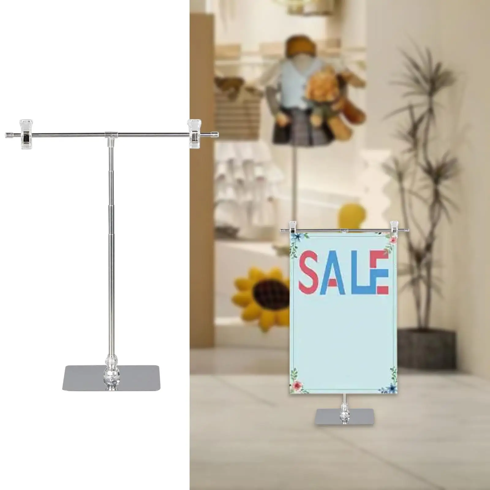 Adjustable Sign Stand Signage Stand Vendor Events Poster Holder with Clips Banner Display Rack for Party Store Fairs Shop Retail