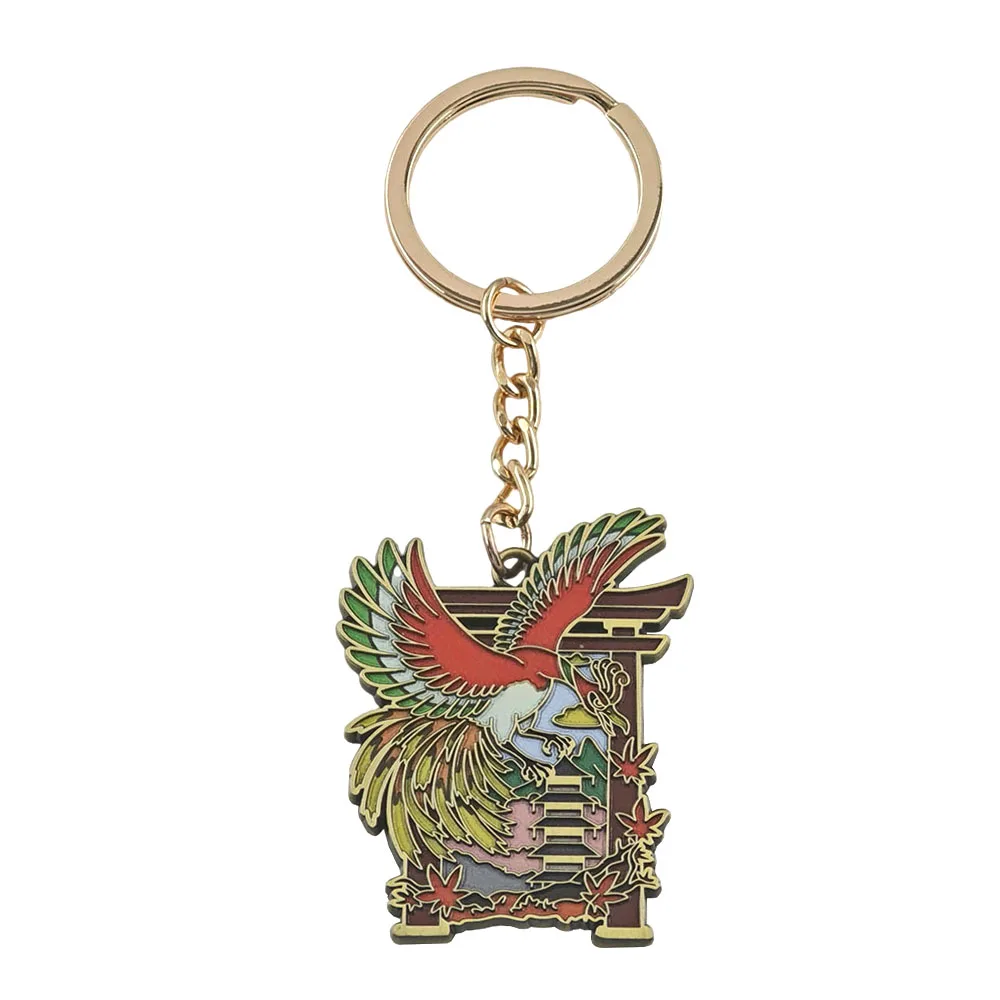 Ho-Oh Phoenix Schlüsselanhänger aus Zinklegierung, japanisches Torii-Tor, Kyoto Ahornblatt Schlüsselring, Rucksack-Anhänger, Gaming-Charms, Geschenkzubehör – Detail 1