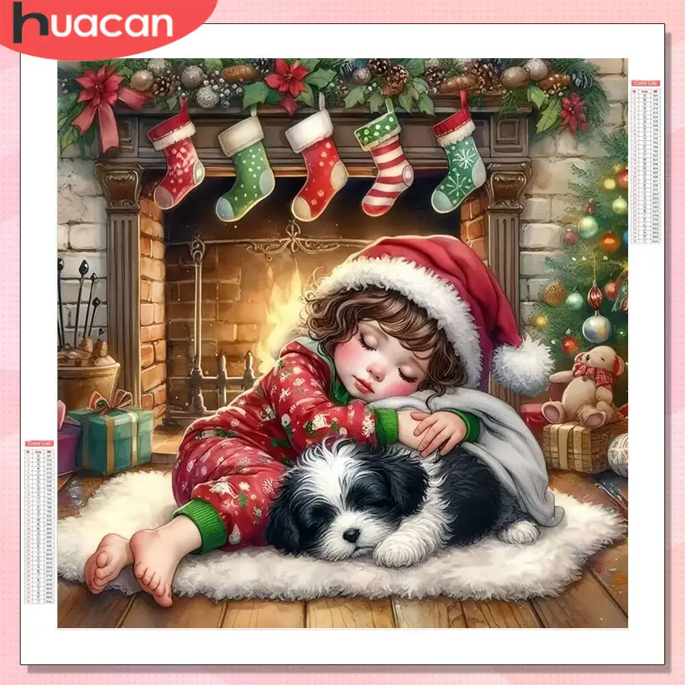 HUACAN Diamant Malerei Mädchen Hund Porträt Komplette Kits Home Decor Mosaik Stickerei Baum Weihnachten Bilder Von Strass