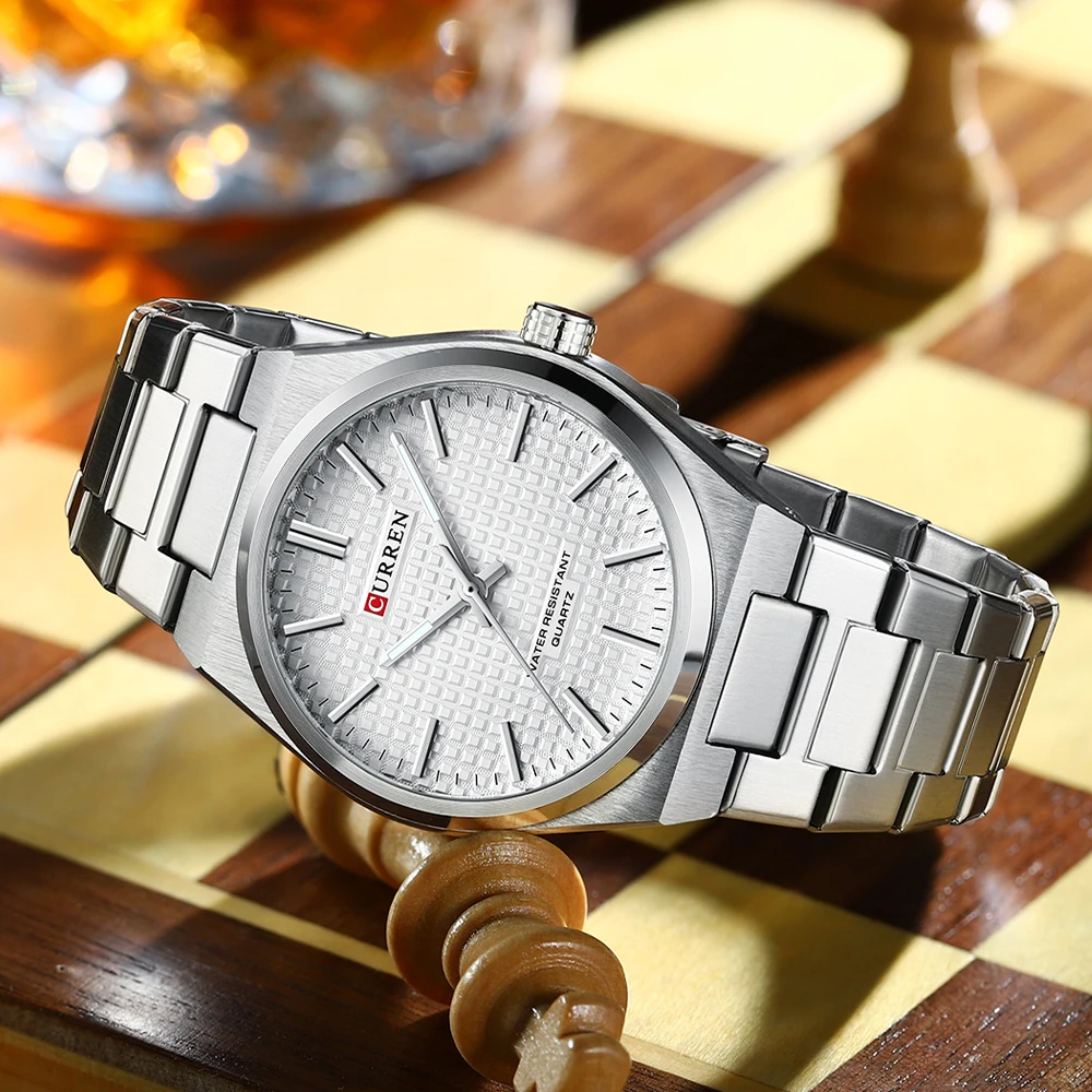 CURREN 8439 Men's minimalist business watch; Couple's round steel band wristwatch image 2