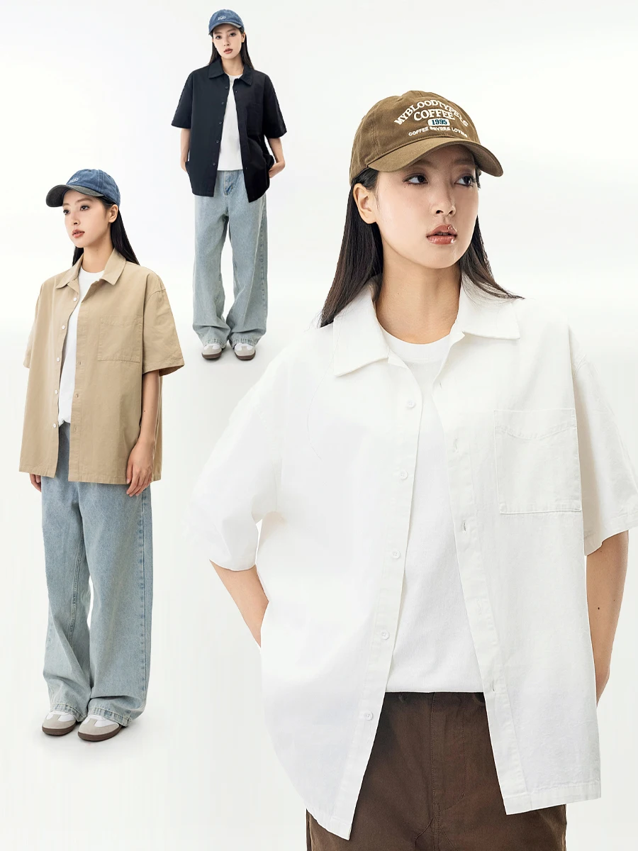 

MANNSTU Летний повседневный ort Sve irt ex Кубинский воротник Свободный крой из хлопка Pure Color Street Sle M Fem Гибридный топ