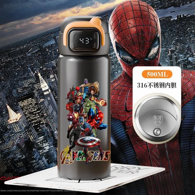 Marvel Spiderman Iron Man Anime movies cartoon children\'s portable large capacity 316 stainless steel thermos cup birthday gift