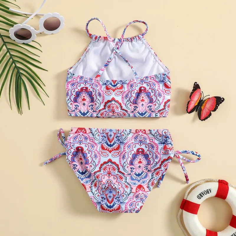 Summer Kids Printed Bikini Tops Underpants Baby Girls Halter Crop Bikini Swimwear Swimsuit Skirt Swimwear Baby Kid Bathing Suit