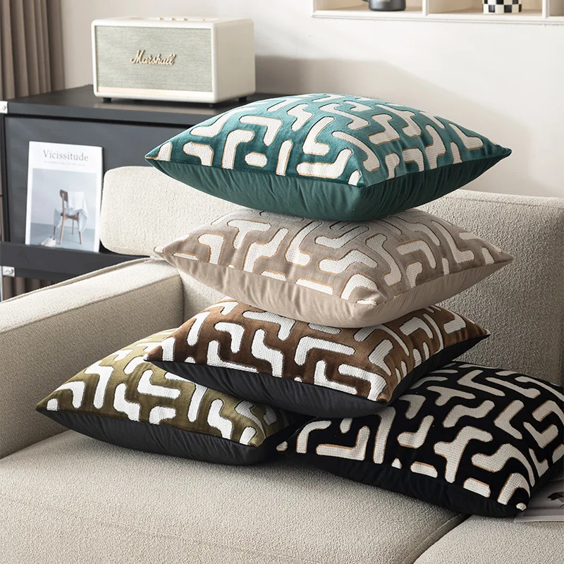 Plain Color Pillows Thick Chenille Cushion Case Modern Fashion Orange Green Decorative Pillow Cover For Sofa Chair Home Decorate