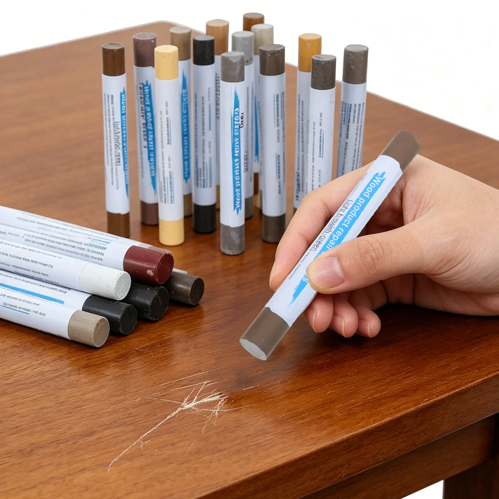 20Pcs Wood Scratch Repair Crayons Furniture Repair Markers for Cabinets Tables Floors Wood Grain Restoration DIY Touch
