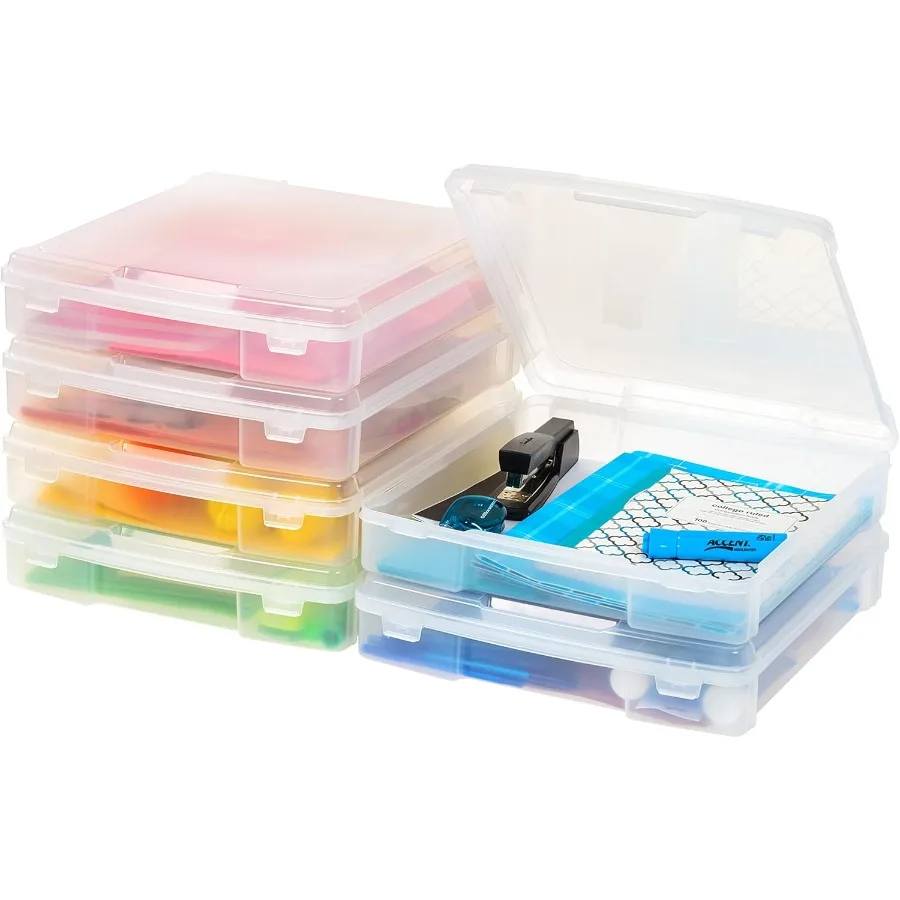 

USA Fits 12 x 12 Paper 6-Pack Thick Portable Plastic Scrapbook Paper Storage Cases Organizers with Built-in Handle for Art Craf