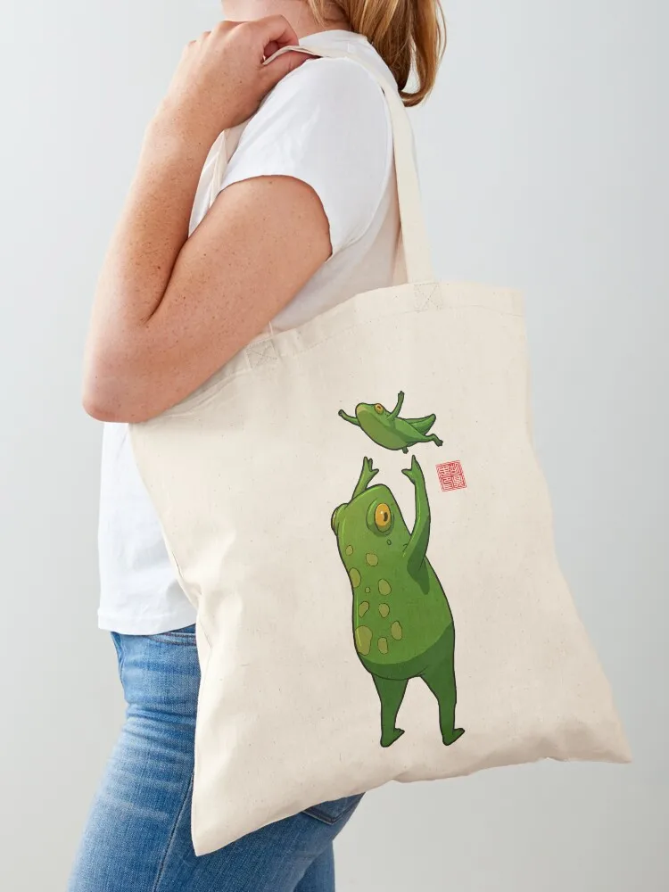

Frog and her Sprog Playing Mother's Day Tote Bag Canvas shoulder bag Eco bag Custom tote screen