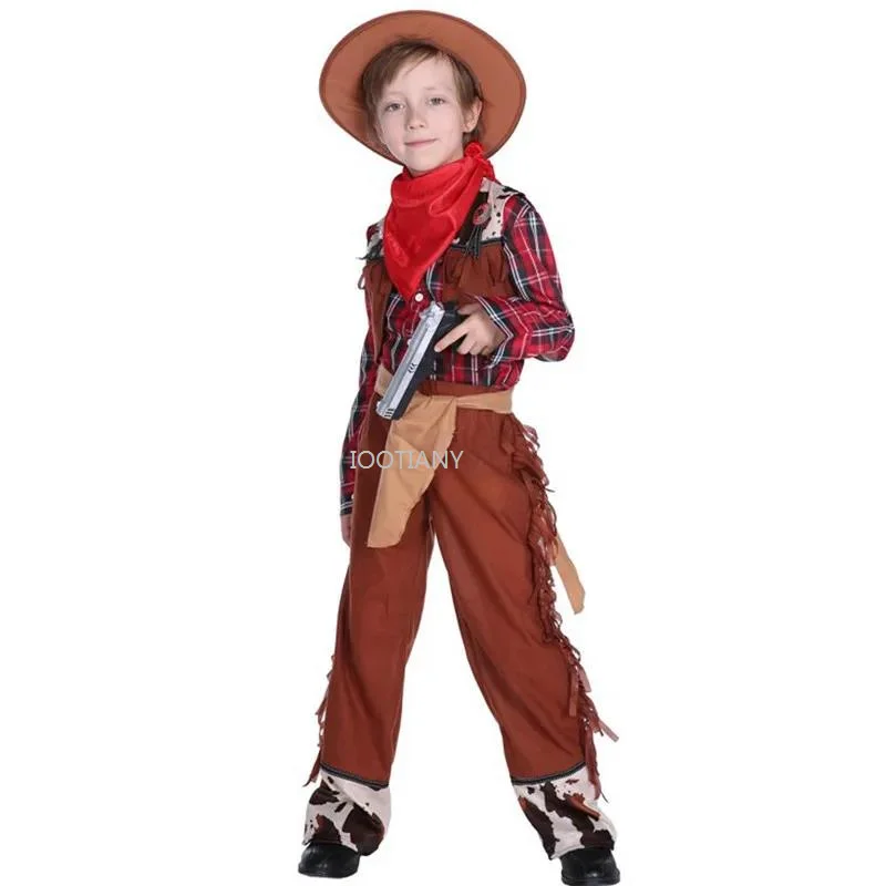 

Western Cowboy Drama Performance Costume Kids Masquerade Cowboy Costumes For Boys Carnival Purim Parade Stage Play Party Dress