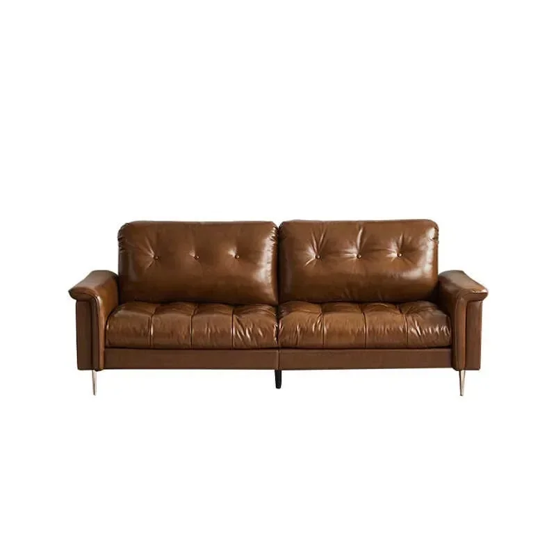 American leather sofa living room 2024 newChinese three-person straight row sofa first layer cowhide