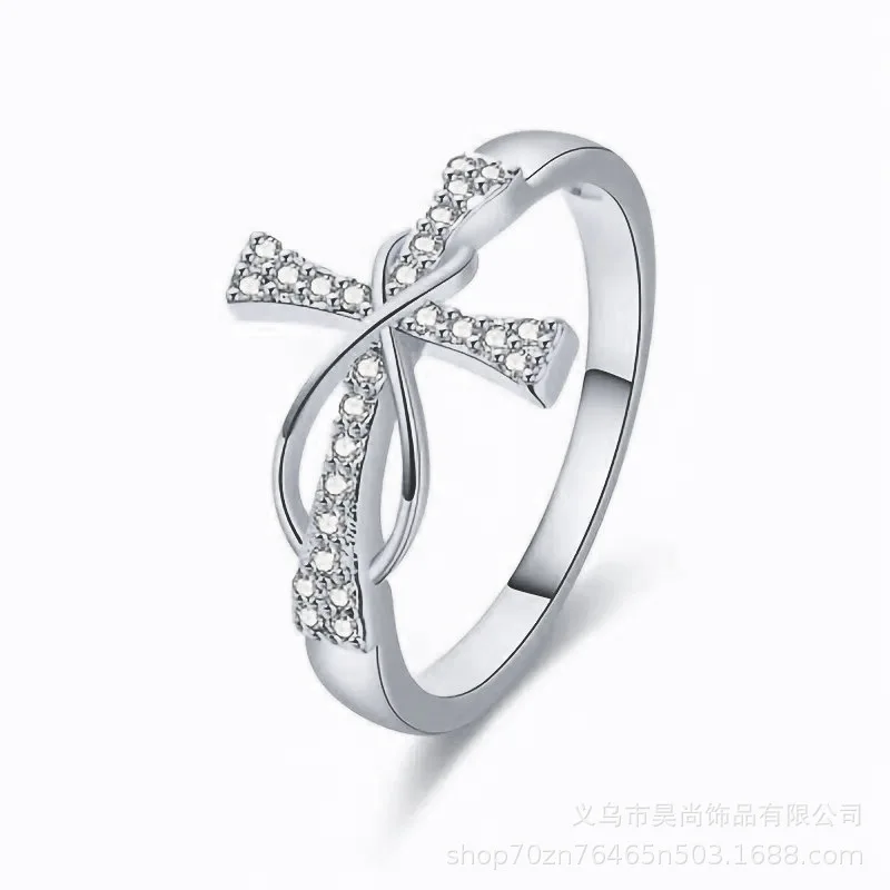 

Jianjie Gold/Silver Women's Luxury Full Paved Brilliant Zircon Cross Knot Shape Delicate Rings Party Ring Jewelry Trendy