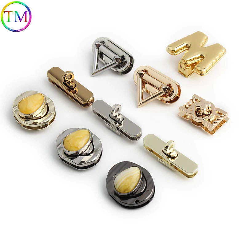 Triangle/Egg Shape 5-10Sets Metal Turn Buttons Lock Twist Lock For Bags Purse Shoulder Handbag Purse DIY Hardware Accessories