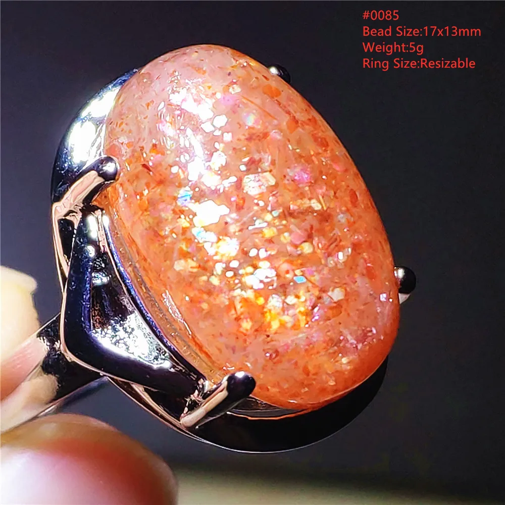 Anillo de piedra solar de fresa naranja de oro Natural para mujeres y hombres, anillo ajustable ovalado de Plata de Ley 925 con ojo de gato y destello raro AAAAAA