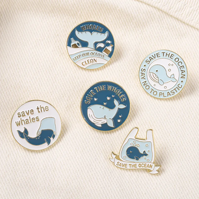 Creative Save The Ocean Brooches Blue Whale Badges Enamel Pins for Backpack Bag Accessories Gifts for Friends