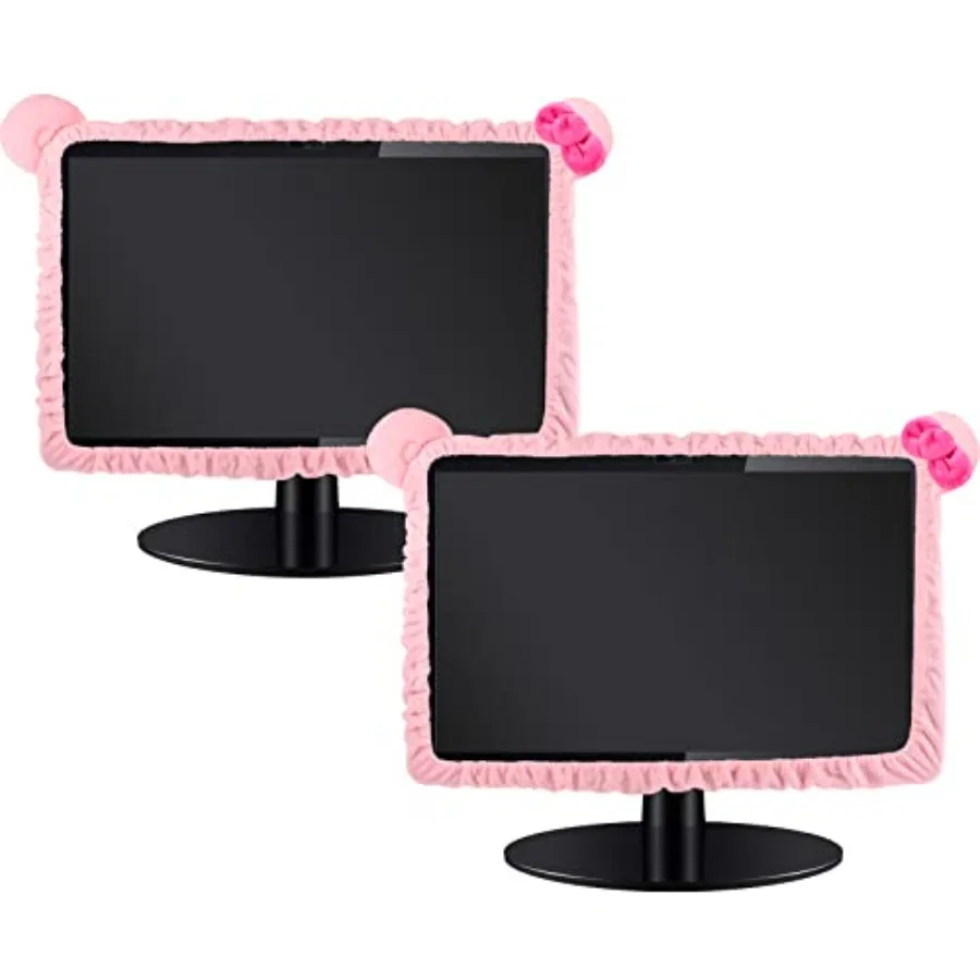 

2 Pcs 20''-29'' Kawaii Computer Monitor Cover with Cat Ear Design, Furry Cute Pink Monitor Dust Cover Protector Lovely Monitor