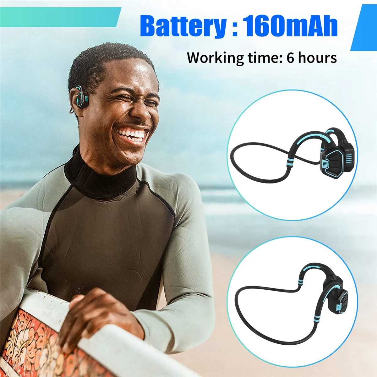 سماعات توصيل العظام IP68 مقاومة للماء للجري Blue_BSH