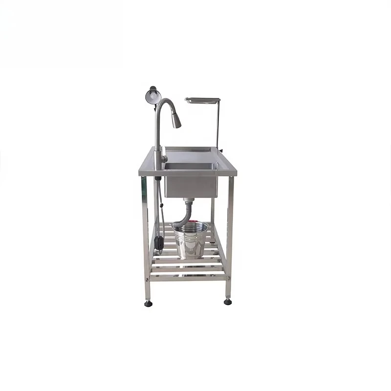 304 Stainless Steel Veterinary Operating Table with Washbasin and Faucet Animal Anatomy Table for Pet Hospitals