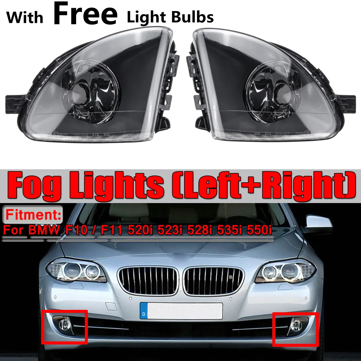 Car Fog Light Housing With Bulbs Fog Head Lamp For BMW 5 Series F10 F11 F18 520d 523li 525li 530li 2010-2014 Foglights