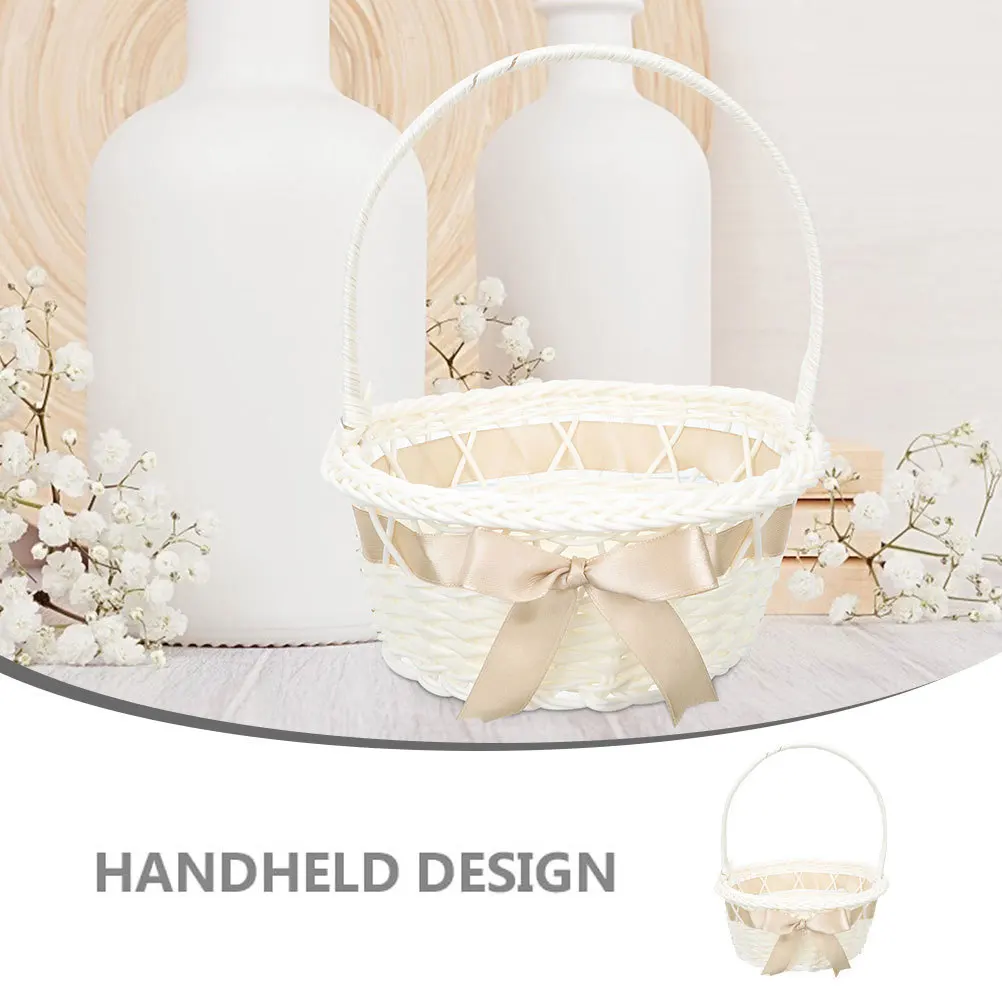 

2pcs Woven Basket with Handle Flower Basket for Wedding Small Rattan Flower Easter Basket Gift Favors Storage Decor