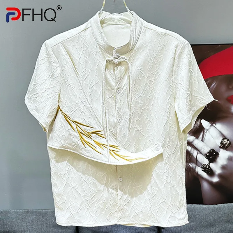 

PFHQ Men's Chinese Style Jacquard Embroidery Short Sleeve Shirt Summer New Haute Quality Advanced Male Stand Collar Tops 21Z4985