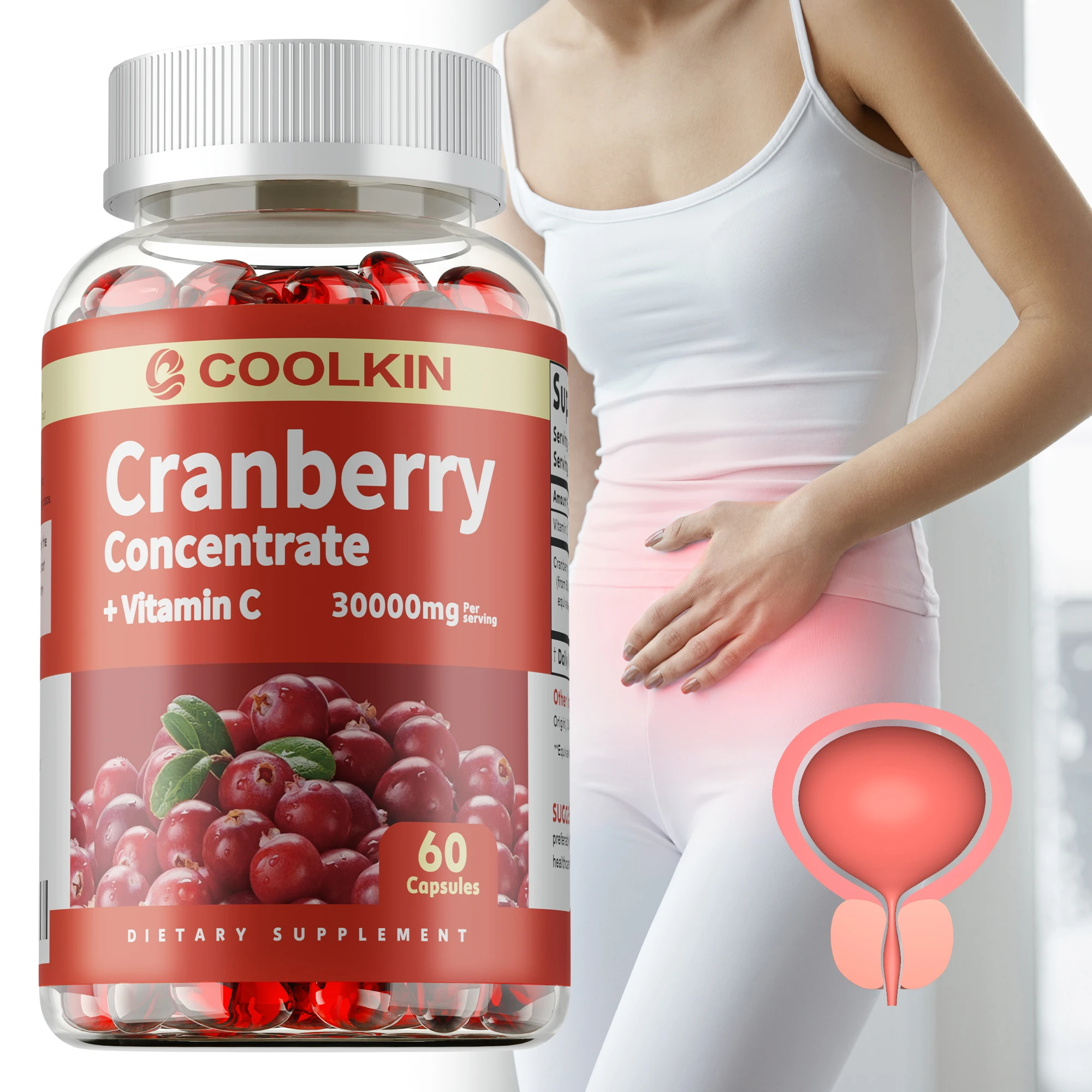 

Cranberry + Vitamin C Capsules - Cleanses Kidneys,Supports Urinary Tract and Bladder Health, Antioxidant - 60 Capsules