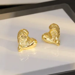 Fashion Gold Plated Irregular Love Heart Stud Earrings For Women Girls Party Birthday Jewelry Gifts eh1024