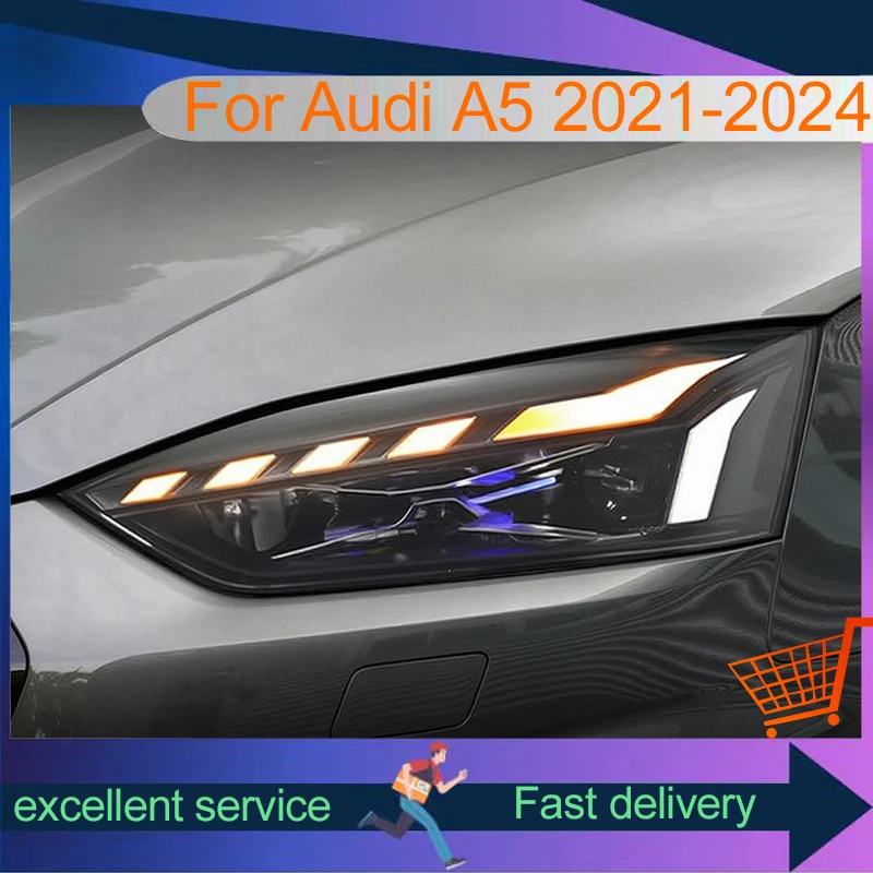 A Pair of 2021-2024 Car Accessories For Audi A5 Automatic Front Modified Light DRL Highlight Head Lamp LED Plug And Play Tool