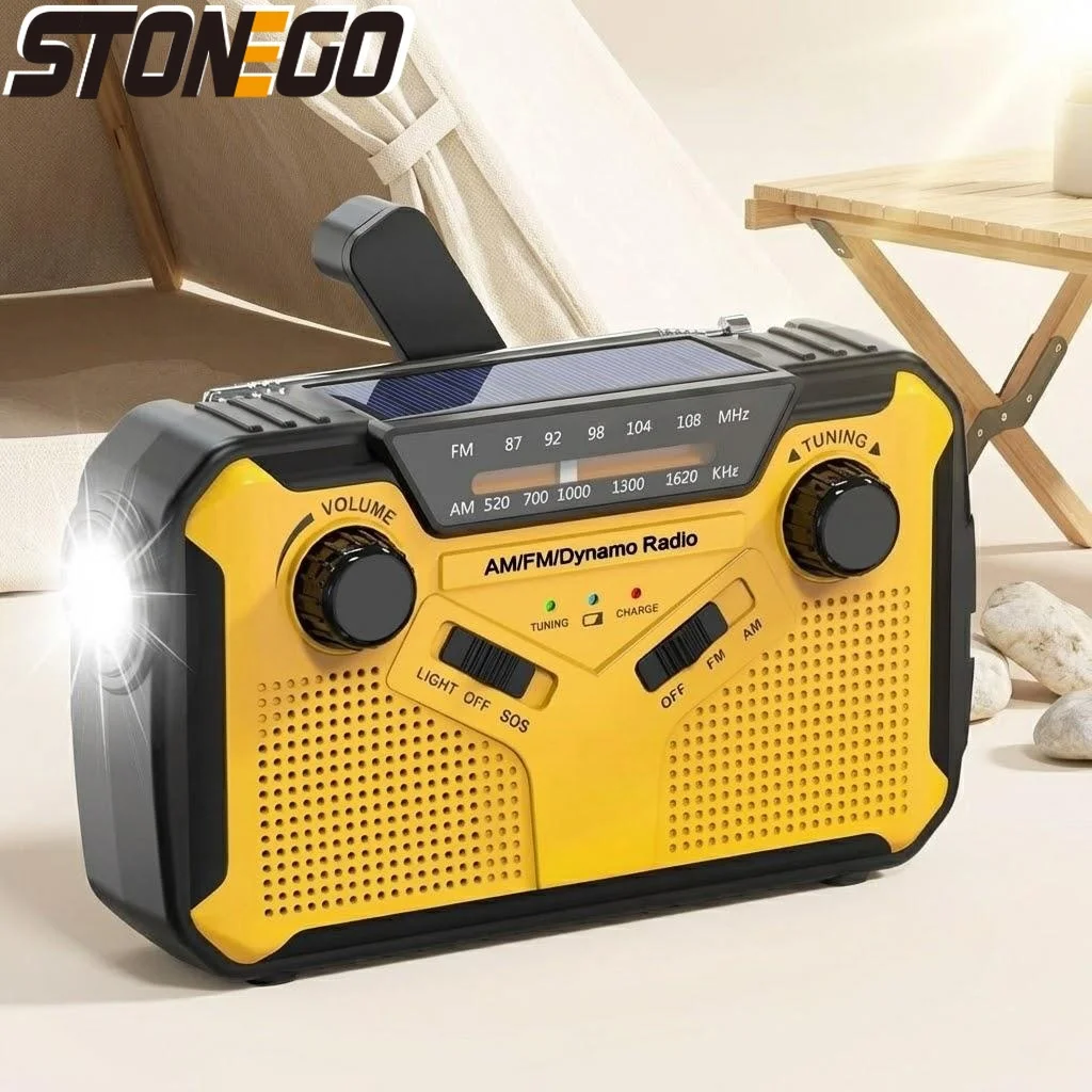 緊急用ソーラーラジオ-手回し式-am-fm-ポータブルラジオ-2500mah-パワーバンク-led懐中電灯-読書灯-キャンプ-ハイキング用