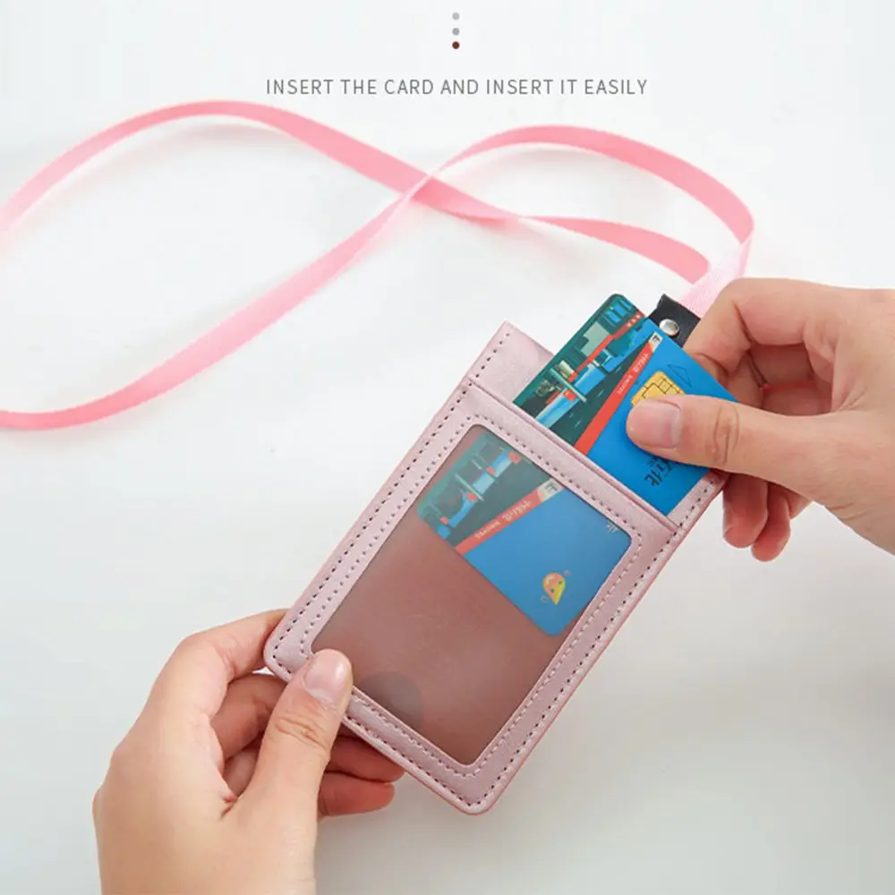Mode Kaarthouder Lanyard Draagbare Pu Lederen Id-Kaarthouder Magneet Eenvoudige Credit Badge Houder Vrouwen