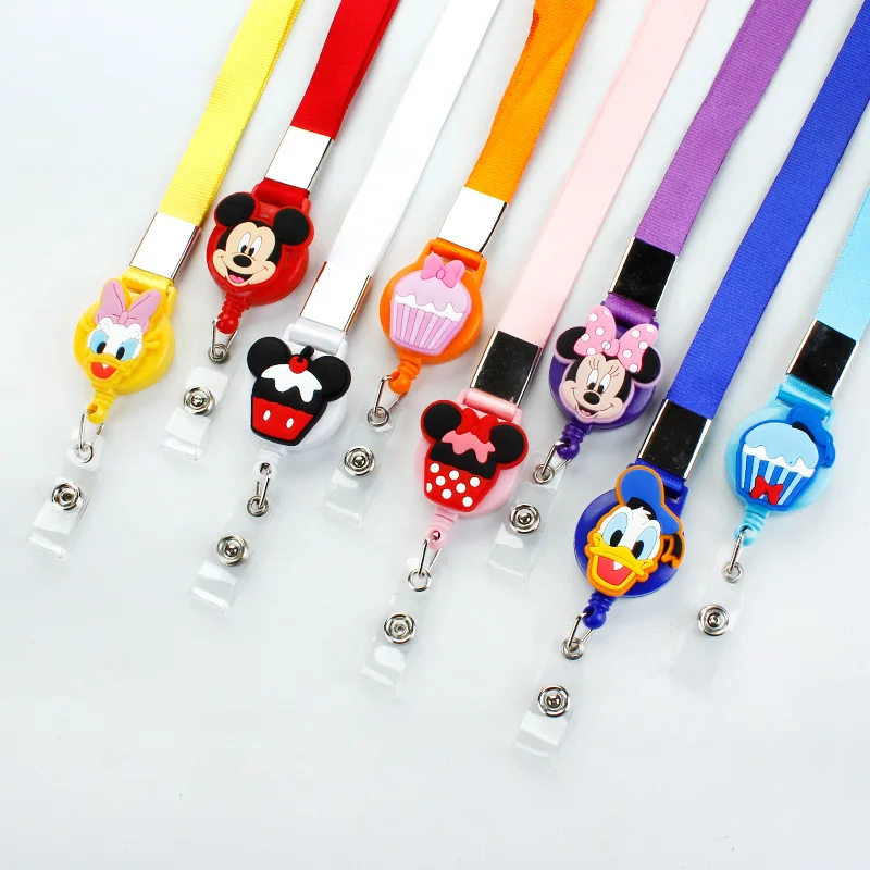 Disney Retractable Phone Lanyard Children Student ID Card Holder Nurse Chest Card Sleeve Clip Campus Card bus Card Lanyard