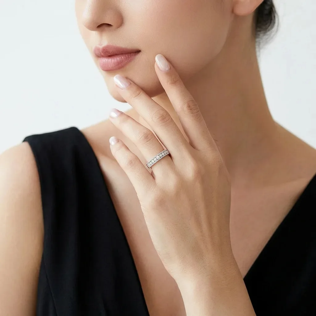 Moissanite Band Ring for Women S925 Sterling Silver 2mm Round Cut Slim Stackable Wedding Ring D Color VVS1 GRA Certified