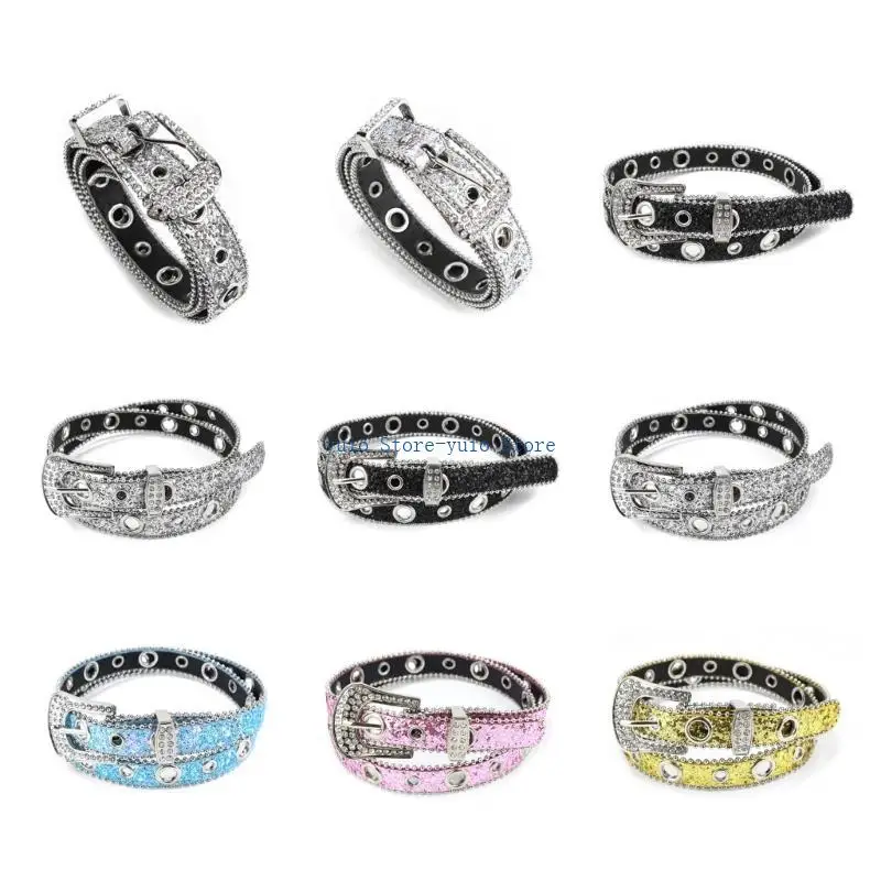 

X7XB Adult Shinning Waist Belt Full Sequins Adjustable Buckle Belt for Skirt Jeans