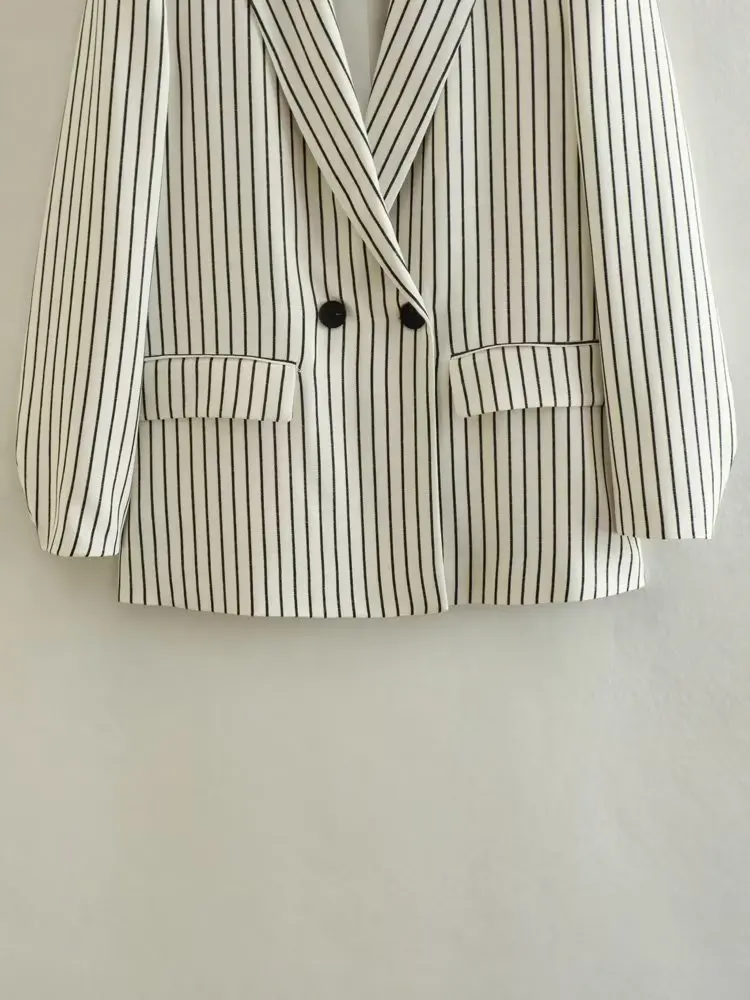 Withered British Ladies Vintage Boyfriend Stripe Blazer Women Fashion Casual Jacket