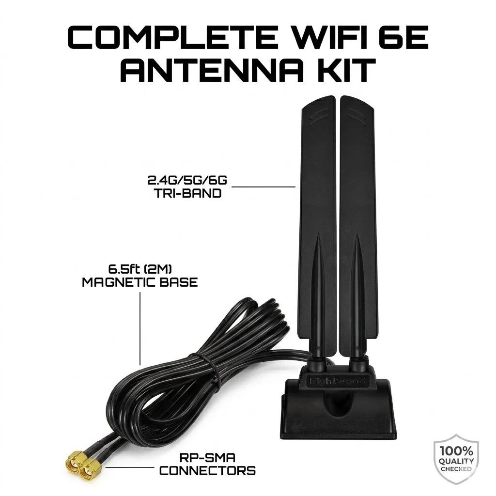Superbat WiFi 6E Tri-Band 6GHz 5GHz 2.4GHz RP-SMA Magnet Mount Base Antenna for PC Desktop Computer Motherboard Wukong Game PC
