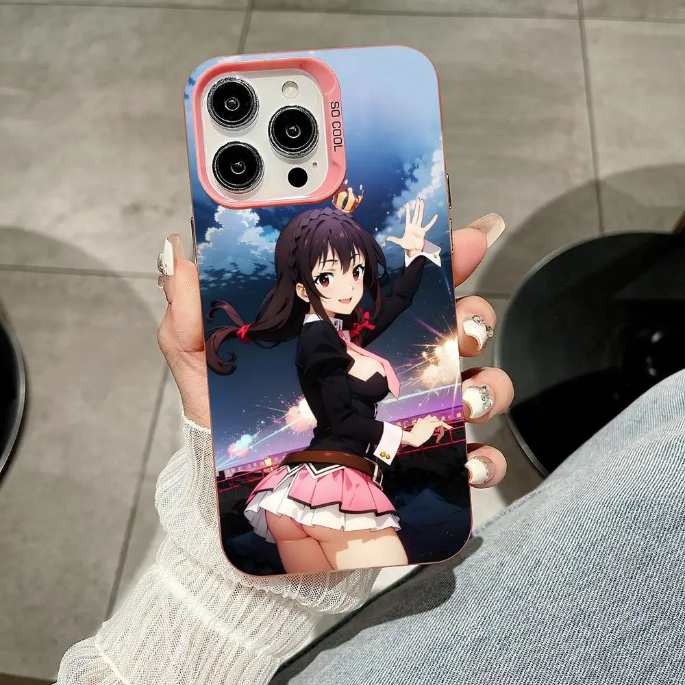 Konosuba Yunyun حافظة هاتف محمول آيفون 17 16 15 14 13 12 11 X XR XS 8 7 Air Pro Max Plus غطاء ملون وردي شفاف