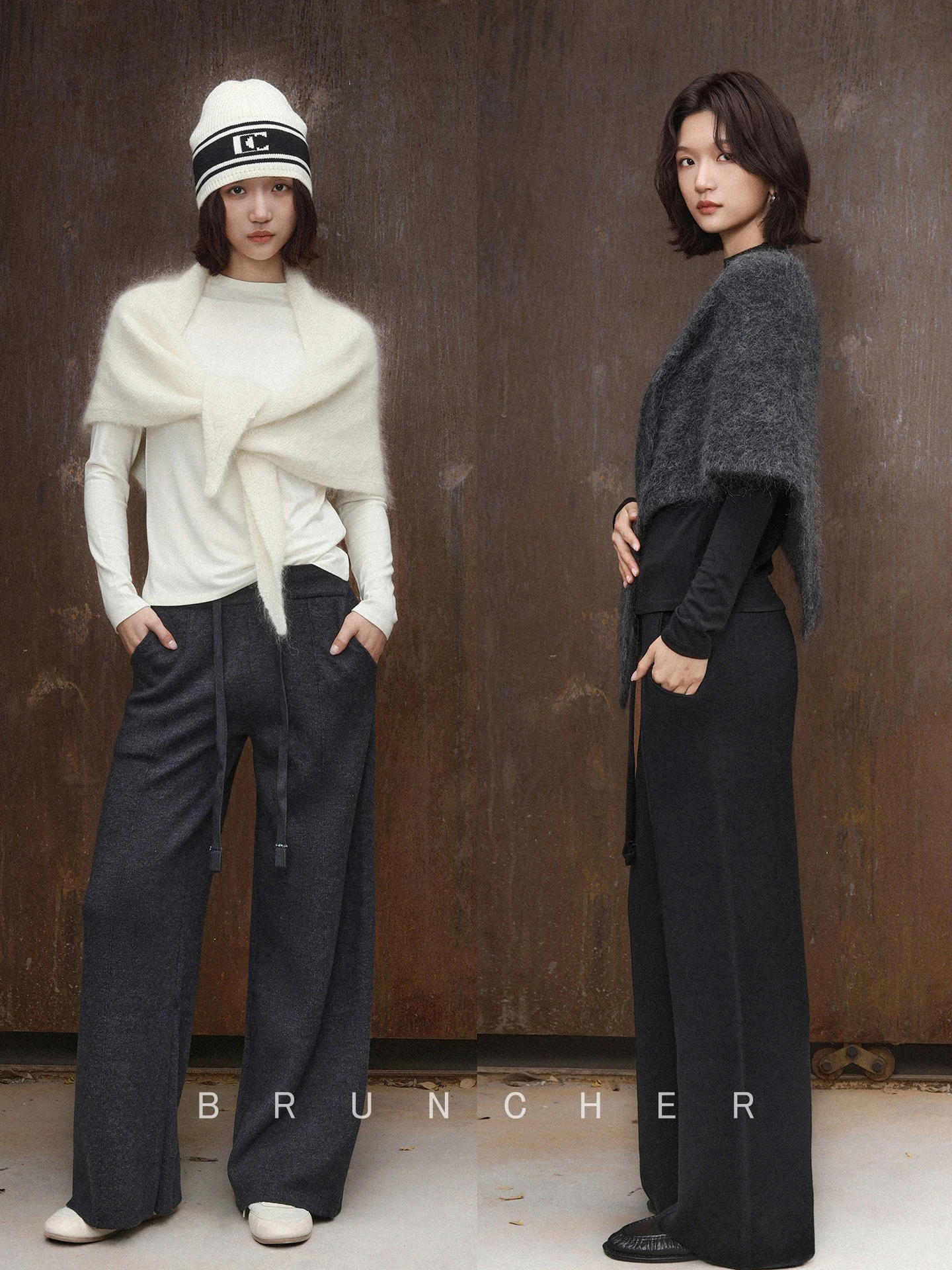 

Bruncher Anti-Deformation High Densi Knitted Wool Dstring Straight Leg Pants Women's Casual Faion l Waist