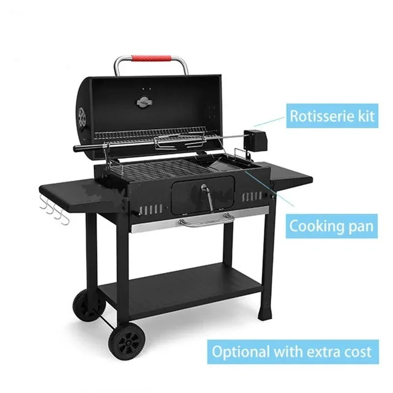 Smokeless Heavy    BBQ Grills High Quality Large Charcoal Grill Trolley Barbeque Smoker Rotisserie Barbecue BBQ Charcoal Grill