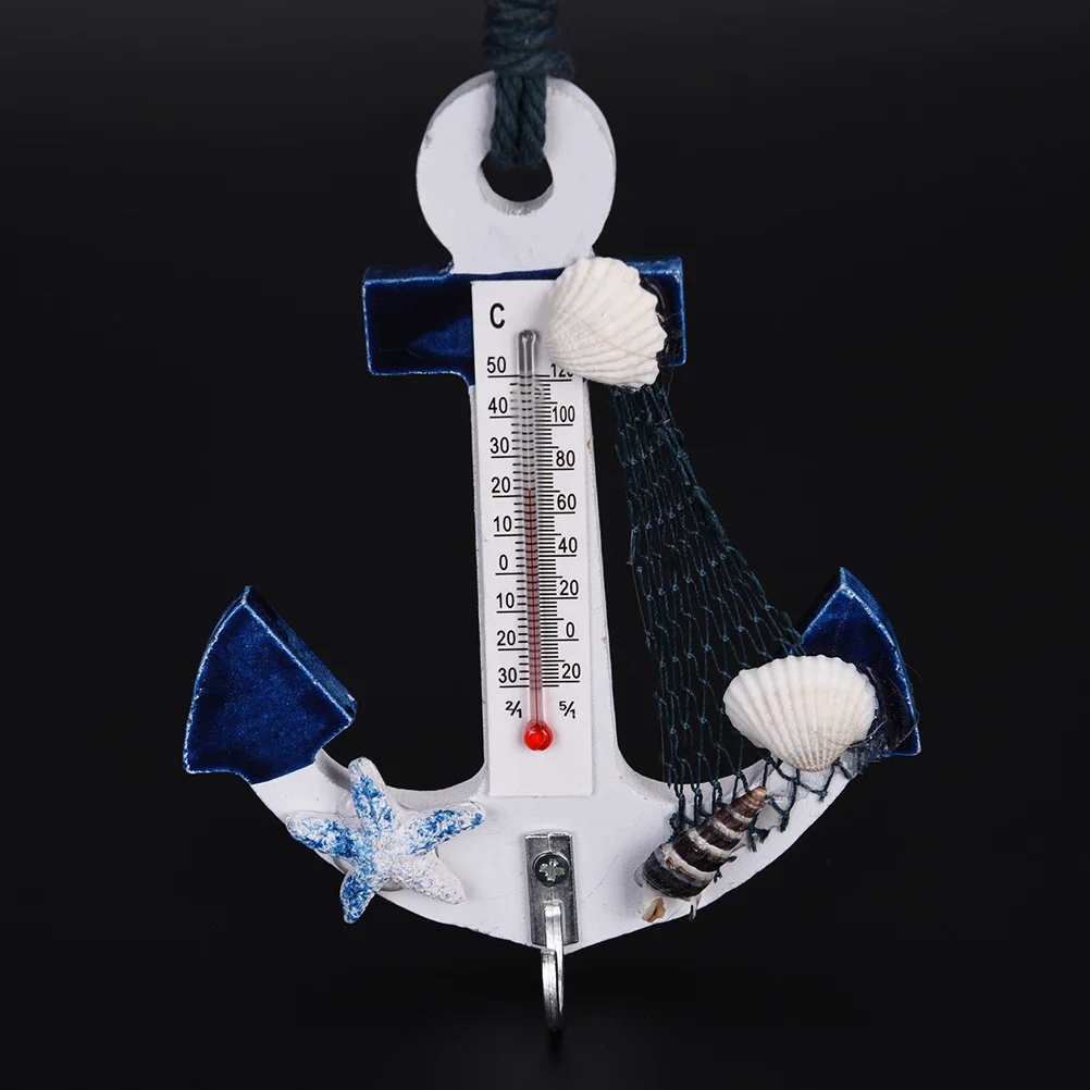 Fashion Wood Anchor Thermometer Crafts Art Wall Hanging Hook Meter Gauge Shell Nautical Decor