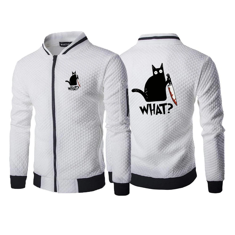 

2025 Spring Autumn Man's Slim Zipper Coat Funny Knife Cat Cartoon Printed Logo Print Loose Comfortable Hoodies Popular Jacket