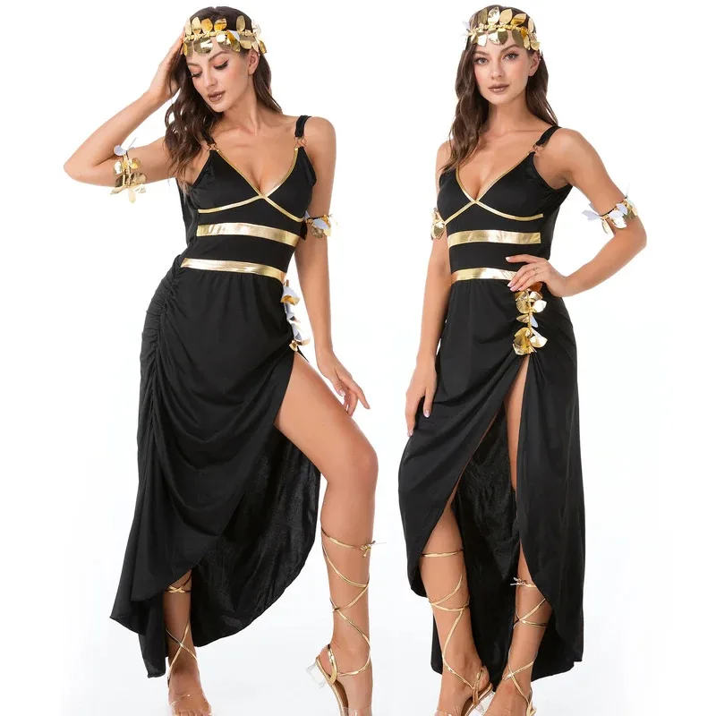 

Cospaly Egyptian Queen Costume Women Greek Goddess Dress Lady Roman Queen Princess Sexy Long Skirt Stage Party Halloween Costume